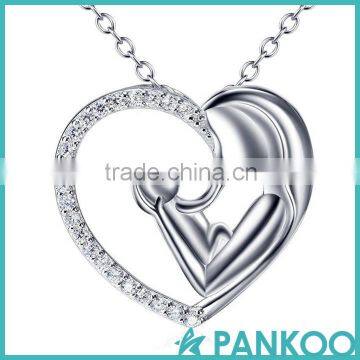 Sterling Silver Zircon Heart Pendant Necklace Gift for Mother's Day