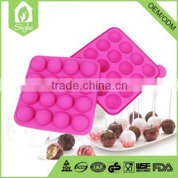 China Supplier FDA LFGB Approved 16 Cavities Ball Lollipop Silicone Hard Candy Mold With Lollipop Stick