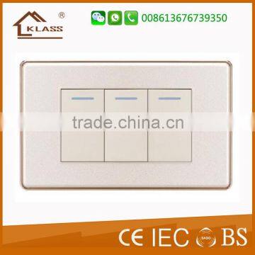Plastic (PC) american 10A 3Gang 1Way Wall Switch (Electrical switch)