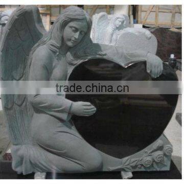 European Granite Tombstone, Angel Gravestone with Heart