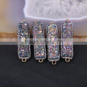 Shiny Natural Agate Titanium Druzy Connector Beads, Rectangle Bar Pave Crystal Druzy Beads For Jewelry Making