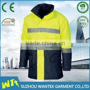  wholesale waterproof 100% polyester winter jacket reflective working man jacket with reflective tape