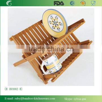 BH002/Bamboo Scissor Style Folding Dish Rack Plate Flatware Holder Set