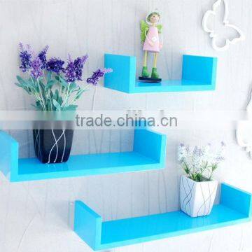 wooden u shape wall shelves blue