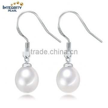 Fashion white pearl earring jewelry drop shape 7.5-8mm AAA dangle freshwater pearl earrings