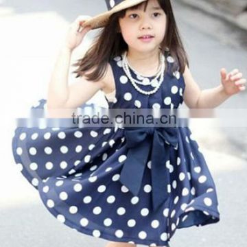 Dark blue wave point dress, korea style dress for kids, hot sale girl party dress