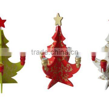 Wooden tree christmas candlestick holder with four sticks xmas tree shaped candle stick holder for party or home decoration