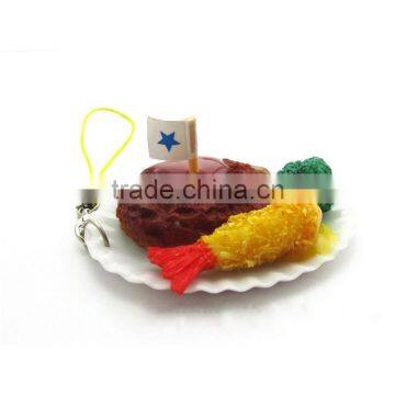 Artificial fake fried fish,vegetables in plate keychain from Yiwu sanqi crafts