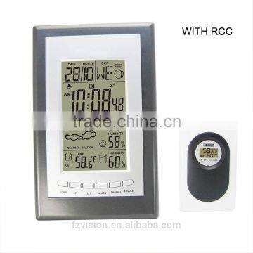 Radio controlled weather station clock/ 433 MHz wireless desk Radio Controlled Clock with Alarm and Weather Station