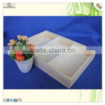 Modern Stylish Cuboid Grids Compartment Pine Wooden Plate Tray photo-6