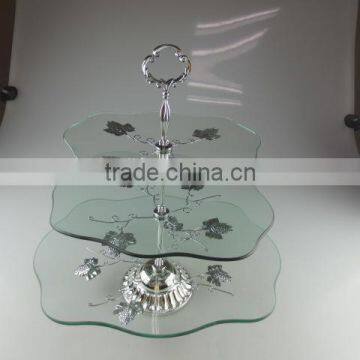 3 Tier Wedding Metal Stand for Cake ,Glass Cake Stand with Silver Flowers