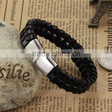 Custom Handmade Bracelet for Men Braided Black Leather Flat Bracelet photo-3