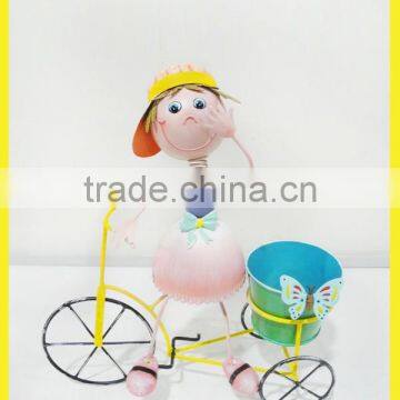 YS14344 metal crafts for garden decoration flower pot with a bicycle