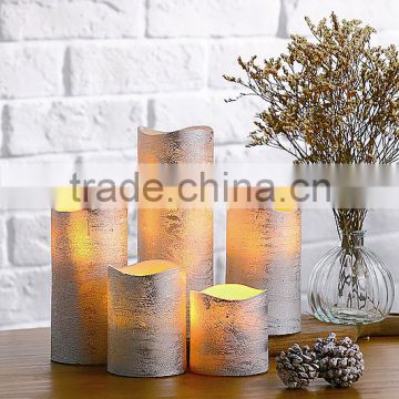 S/5 Rustic Silver LED Flameless Candles LED Christmas Decorative Candles