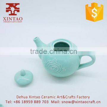 Blue Elegant Porcelain Embossed Flower Ceramic Tea Pot photo-2