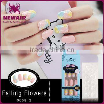 2017 custom colorful elegant artificial nail art design with glue