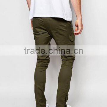 Custom 98% Cotton 2% Elastane Stretch Twill Functional Zip Cargo Pockets Zip Leg Opening Men's Green Casual Pants photo-2