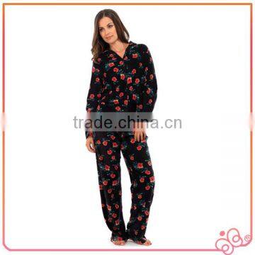 Flowers Flower Print Rose Fleece Warm Winter Lady Winter Pajama photo-2