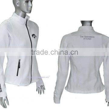 New design women jacket with full zipper/ women white jacket with embroidery