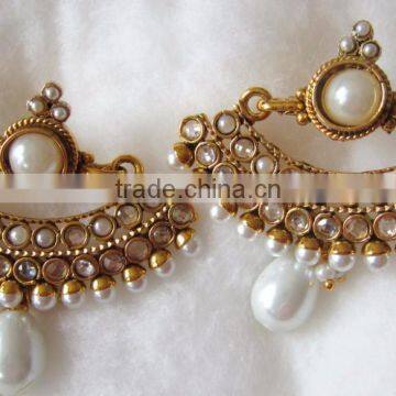 PEARL Dangler gold tone RAMLEELA dangler POLKI EARRINGS