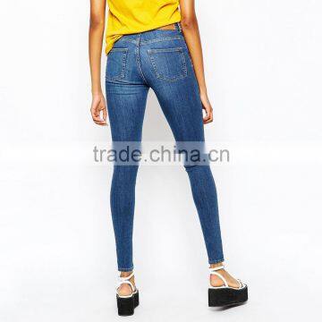 High Waist Blue Plain Skinny Casual Women Jeans From OEM Factory photo-2
