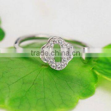 Spritual Charm Accessory Lucky Clover Design Top Zircon Diamond Sterling 925 Silver Open Ring photo-3