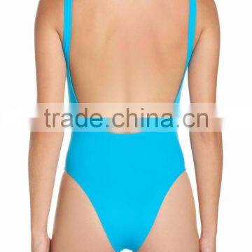 Retro One-Piece Swimsuit Double Scooped Neckline Customize Screenprinted Logo Across Bust Swimwear High-Cut Sides Nylon Stretchy photo-3