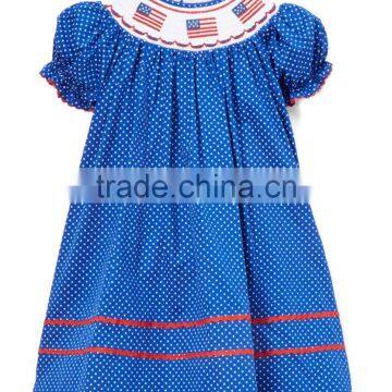 2017 New Summer Kids Clothing Children Flag Embroidery Dress Ruffle Sleeve Dress For Girls