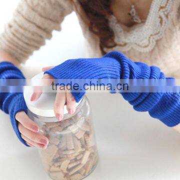 New design pure color knitted elbow length fingerless winter 100% cashmere gloves
