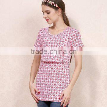 Thin Section Short Sleeve Nursing Clothes Floral Breastfeeding Clothing Cotton Maternity Mother Outdoor Tops photo-4