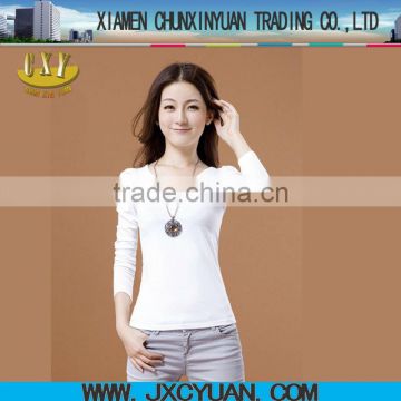 pure white blank white long sleeve t shirt for women