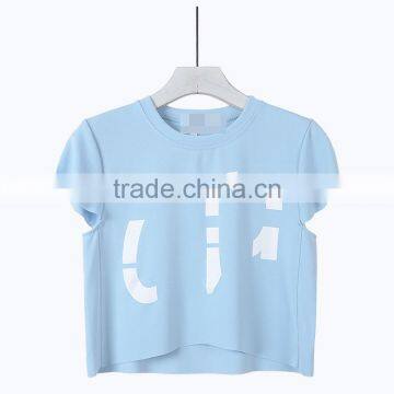 custom latest design Dew navel attire garment ,woman o-neck short sleeve cut off t-shirts