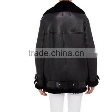 Draped-Collar Shearling Biker Jacket for Lady photo-2