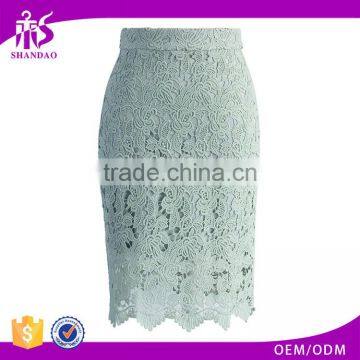 2016 Guangzhou Shandao OEM/ODM Custom Design Fashion Women Summer Sexy Bodycon Green Knee Length Cotton Crocheted Skirt