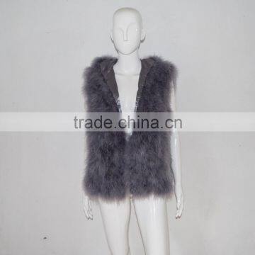 SJ007 Hooded Women Ostrich Feather Vests