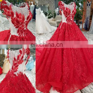 LS003611-1 red elegant applique see through vestidos de fiesta noiva masquerade ball gown