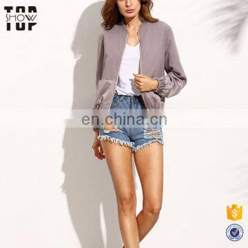 Guangzhou Garments Woman Clothing Color Block Panel Bomber Jacket photo-3
