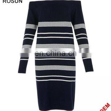 ROSUN factory OEM elegant strip knitted sweater dress wholesale