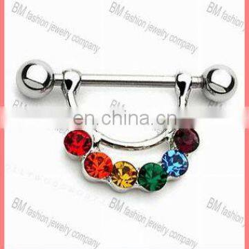 Jeweled Rainbow gems Nipple Ring fashion piercing jewelry rings with bar