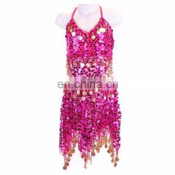 8 Colors Girls Kids Belly Dance Costume Sparkly Circle Sequin Coins Top & Skirt photo-5