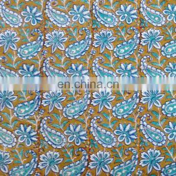 Indian Cotton Block Printed Fabric Paisley Print Handmade Natural Fabric from India