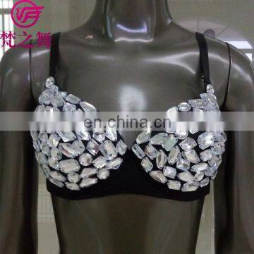 YD-011 White full diamond stage performance sexy Belly dance diamond bra