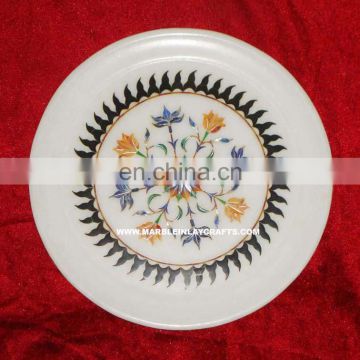 Semi Precious Stone Inlay Plate Marble Handcrafted