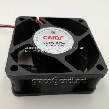 CNDF have CE EMC LVD certificate square type 60x60x25mm sleeve bearing dc cooling fan 12VDC 0.23A 2.76W 4500rpm