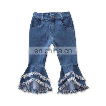 Kids Baby Girls Pants Denim Ruffles Button Flare Pants Outfits