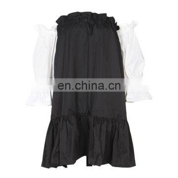 TWOTWINSTYLE 2019 Black Hit White Ruffles Sleeve off the Shoulder Slash Collar Princess photo-2