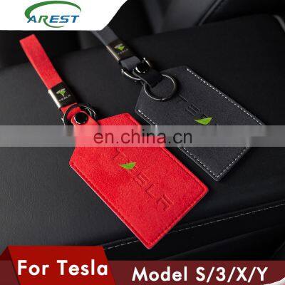 Carest Card Cover Keychain Holder Keychain For Tesla Model 3 Y S X Accessories Card Key Set Holder Case Black Key Bag Clip Three