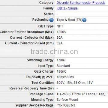 NPT IGBTs - Single SGB15N120 IGBT 1200V 30A 198W TO263-3 photo-3