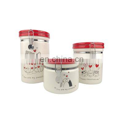 designer luxury wide mouth cute round small fancy food custom mini clip ceramic jar container of jam with top metal clip