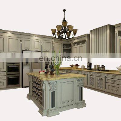 CBMMART USA Canada Custom Wooden Kitchen Island Cabinets Luxury Classic Solid Wood Kitchen Cabinet for Sale